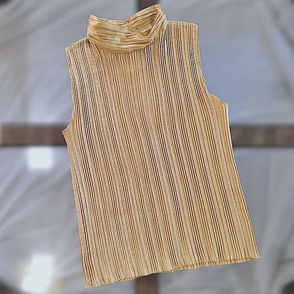 NICOLA pleated gold sleeveless turtleneck blouse - Picture 3 of 8